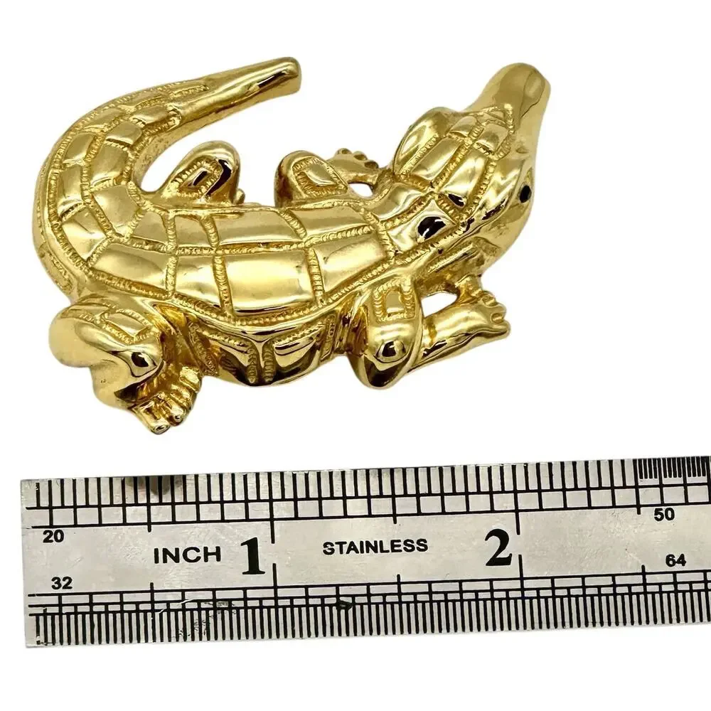 Vintage St John Gold Tone Alligator Brooch Pin With Black Enamel Accents Signed